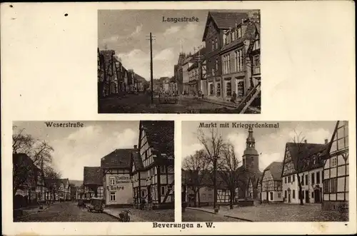 Ak Beverungen an der Weser, Langestraße, Markt, Kriegerdenkmal, Weserstraße