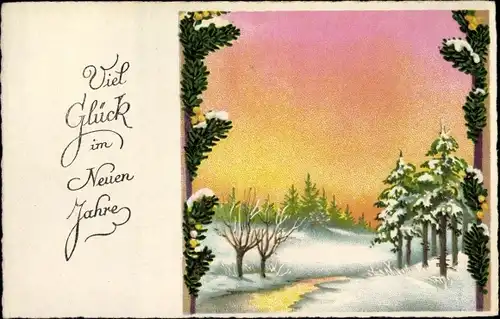Ak Glückwunsch Neujahr, Winterlandschaft