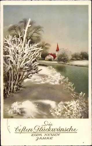 Ak Glückwunsch Neujahr, Winterlandschaft, Kirche