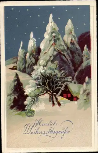 Ak Glückwunsch Weihnachten, Winterlandschaft mit Haus