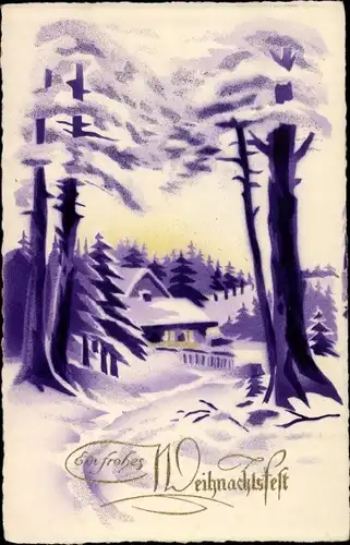 Ak Glückwunsch Weihnachten, Winterlandschaft mit Haus