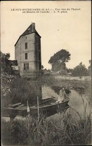 Ak Le Puy Notre Dame Maine et Loire, Une vue du Thouet au Moulin de Couche