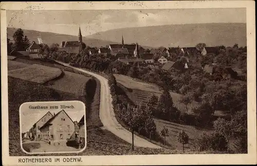 Ak Rothenberg Oberzent im Odenwald, Gasthaus zum Hirsch, Stadtpanorama