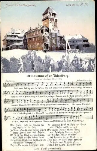Lied Ak Vogel, Wilhelm, Oberwiesenthal, Wilkumme of en Fichtelbarg, Fichtelberghaus
