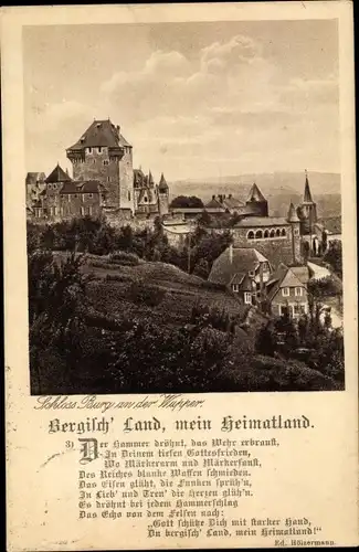 Gedicht Ak Burg an der Wupper Solingen, Schloss Burg, Bergisch Land, mein Heimatland, Hölzermann