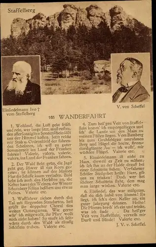 Gedicht Ak Bad Staffelstein, Staffelberg, Wanderfahrt, V. von Scheffel, Einsiedler Ivo