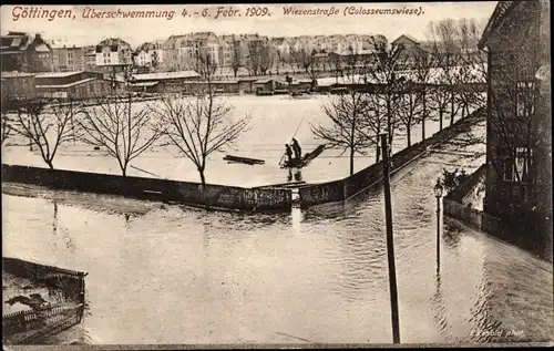 Ak Göttingen in Niedersachsen, Hochwasser 1909, Wiesenstraße, Colosseumswiese