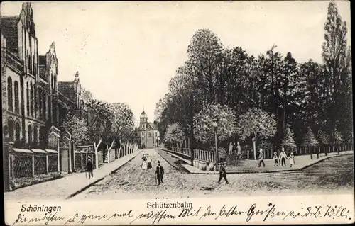 Ak Schöningen Niedersachsen, Schützenbahn, Straßenpartie