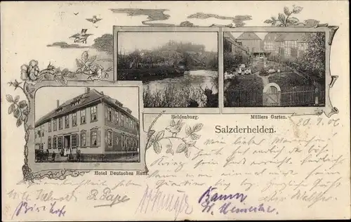 Ak Salzderhelden Einbeck in Niedersachsen, Hotel Deutsches Haus, Heldenburg, Müllers Garten