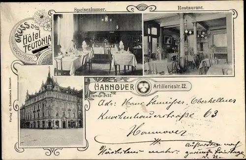 Ak Hannover in Niedersachsen, Artilleriestraße 22, Hotel Teutonia, Innenansicht