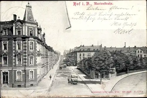 Ak Hof an der Saale Oberfranken Bayern, Blick in die Marienstraße, Häuser