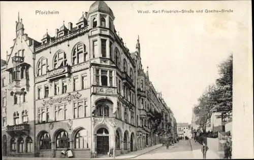 Ak Pforzheim im Schwarzwald, Westl. Karl-Friedrich-Straße, Goethestraße