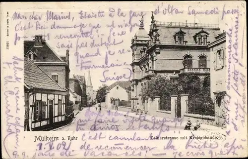 Ak Mülheim an der Ruhr in Nordrhein Westfalen, Teinerstraße mit Kreisgebäude