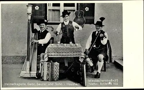 Ak Hausham in Bayern, Heimatkapelle Gebrüder Saurer und Sohn, Miesbacherstraße 25, Harfe, Glocken