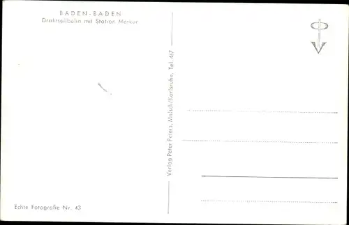 Ak Baden Baden am Schwarzwald, Drahtseilbahn mit Station Merkur