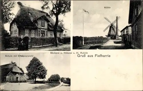 Ak Fiefharrie Negenharrie in Schleswig Holstein, Schule, Windmühle, Bäckerei H. Rubink