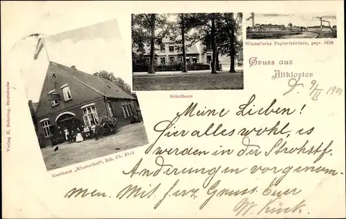 Ak Altkloster Buxtehude Kreis Stade, Gasthaus Klosterhof, Inh. Ch. Fick, Schule, Winter Papierfabrik