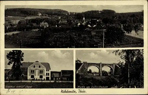 Ak Nöbdenitz Schmölln im Altenburger Land, Teilansicht, Gasthof Arthur Jäger, Bahn Viadukt