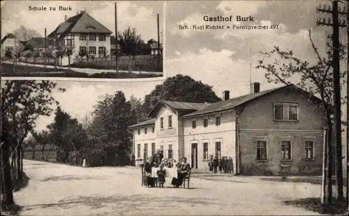 Ak Burk Bautzen in der Oberlausitz, Gasthof Burk, Schule