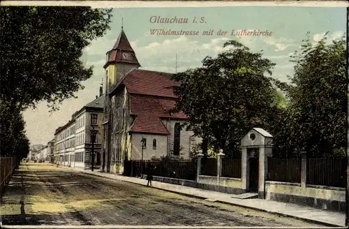 Ak Glauchau in Sachsen, Wilhelmstraße, Lutherkirche