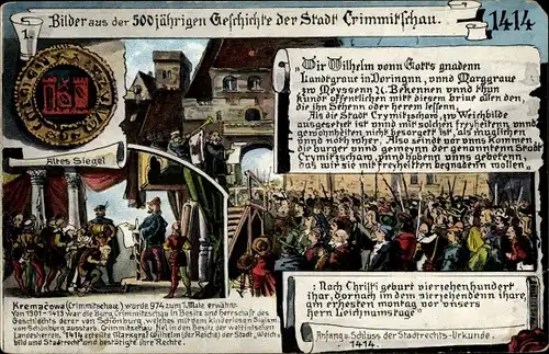 Ak Crimmitschau in Sachsen, Bilder aus 500 jähriger Stadtgeschichte, 1414