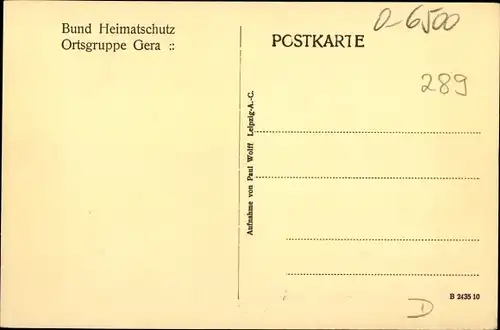 Ak Gera in Thüringen, Wohnhaus Im Enzian No. 5, Bund Heimatzschutz