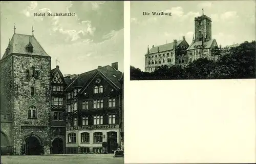 Ak Lutherstadt Eisenach in Thüringen, Restaurant Reichskanzler, Karlsplatz am Nikolaitor, Wartburg