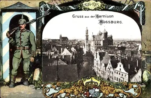 Passepartout Ak Augsburg in Schwaben, Garnison 1914-1915