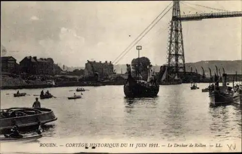 Ak Rouen Seine Maritime, Cortege Historique du 11 Juin 1911, Le Drakar de Rollon