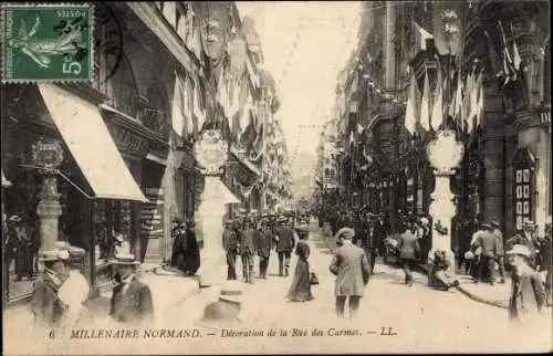 Ak Rouen Seine Maritime, Millenaire Normand, Decoration de la Rue des Carmes