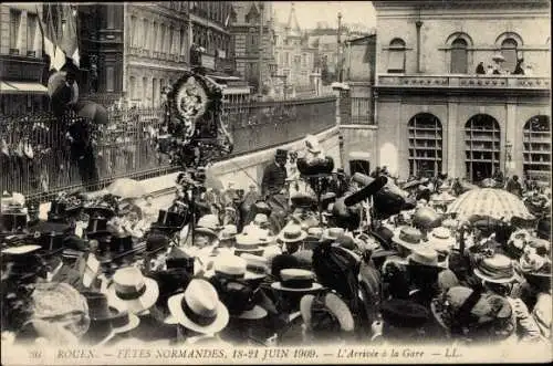 Ak Rouen Seine Maritime, Fetes Normandes Juin 1909, L'Arrivee de la Gare