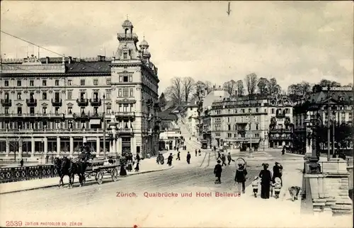 Ak Zürich Stadt Schweiz, Quaibrücke, Hotel Bellevue