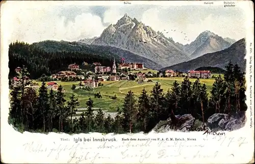 Künstler Ak Reisch, F.A.C.M., Igls Innsbruck in Tirol, Gesamtansicht