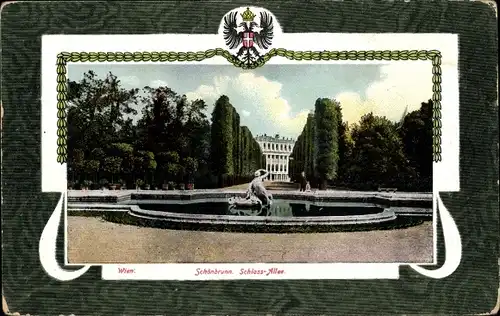 Passepartout Ak Wien XIII., Schönbrunn, Schloss-Allee, Wappen