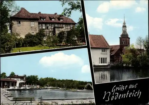 Ak Bad Bodenteich in der Lüneburger Heide, Kirche, Freibad, Gebäude