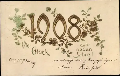 Präge Litho Glückwunsch Neujahr, Jahreszahl 1908
