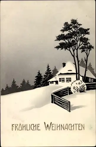 Ak Glückwunsch Weihnachten, Winterlandschaft mit Haus