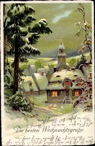 Ak Glückwunsch Weihnachten, Winterlandschaft, Ortschaft