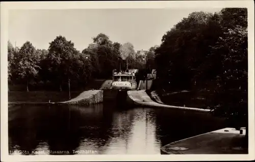 Ak Trollhättan Schweden, Göta Kanal, Slussarna, Schiff