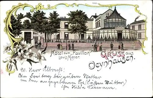 Litho Bad Oeynhausen in Westfalen, Hotel zum Pavillon, Straßenpartie