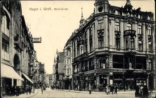 Ak Hagen in Westfalen, Blick in die Mittelstraße, Geschäft Sally Schlesinger, Post