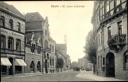 Ak Höxter an der Weser, Untere Grubestraße, Hotel Stadt Bremen, Manufaktur u. Modewaren