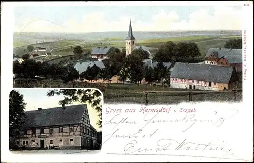 Ak Hermsdorf im Osterzgebirge, Gesamtansicht, Gasthaus