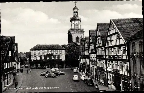 Ak Rinteln an der Weser Kreis Schaumburg, Marktplatz mit Nikolaikirche
