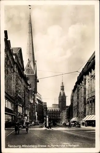 Ak Hamburg, Mönckebergstraße m. Petrikirche u. Rathaus