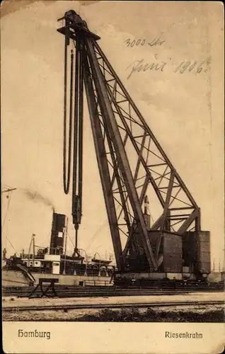 Ak Hamburg, Hafen, Riesenkrahn, Kran
