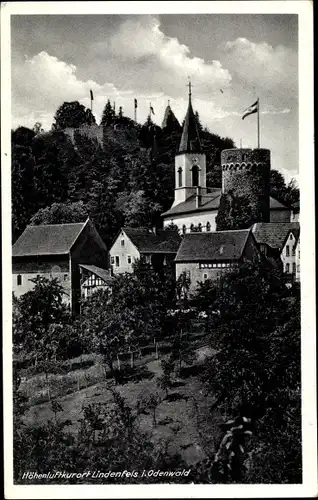 Ak Lindenfels im Odenwald Hessen, Ortspartie mit Blick zur Burg