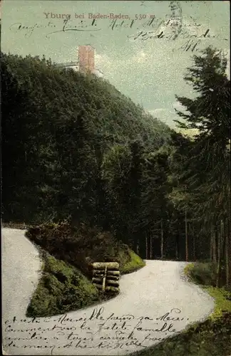 Ak Baden Baden am Schwarzwald, Yburg, Weg, Wald