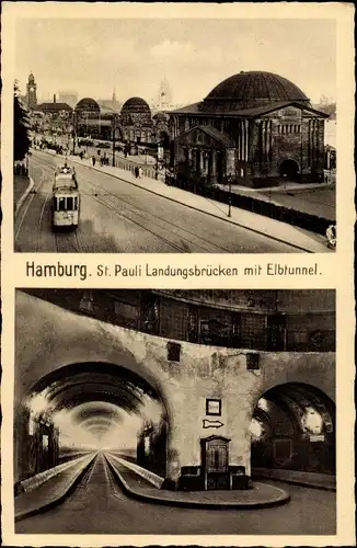 Ak Hamburg St Pauli, Landungsbrücken mit Elbtunnel