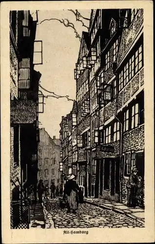 Künstler Ak Hamburg Altstadt, Häusergasse, Zigarren